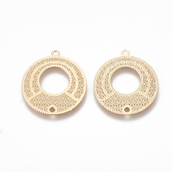 Brass Links connectors, Etched Metal Embellishments, Donut, Light Gold, 20x18x0.3mm, Hole: 1.2mm and 1.5mm