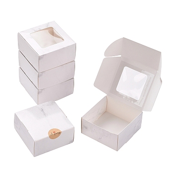 Paper Candy Boxes, with Clear Window, Bakery Box, Baby Shower Gift Box, Square, White, 3-1/8x3-1/8x1-5/8 inch(8x8x4cm)