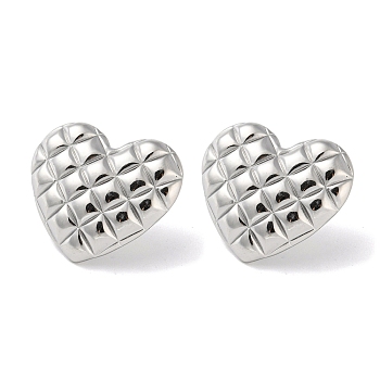 304 Stainless Steel Stud Earrings, Heart, Stainless Steel Color, 23x26.5mm