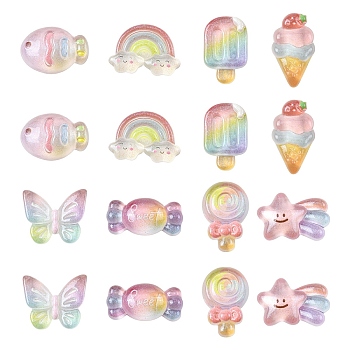 24Pcs 8 Styles Transparent Resin Cabochons, with Glitter Powder, Mixed Shapes, Mixed Color, 14~26x15~28mm, 3pcs/style 