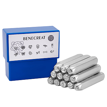 BENECREAT Iron Stamps Seal, for Imprinting Metal, Plastic, Wood, Leather, Platinum, Animal Pattern, 65.5x10mm, Pattern: 6mm, 12pcs/box, 1 box