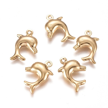 304 Stainless Steel Pendants, Dolphin, Golden, 16x10.5x3.5mm, Hole: 1mm