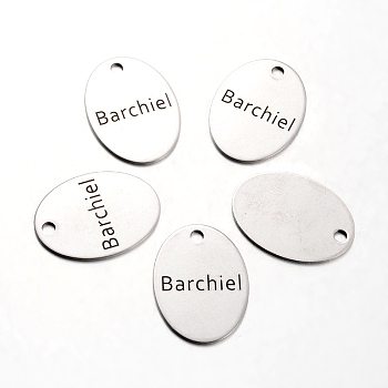 Spray Painted Stainless Steel Pendants, Oval with Word Barchiel, Stainless Steel Color, 30x22x1mm, Hole: 3mm