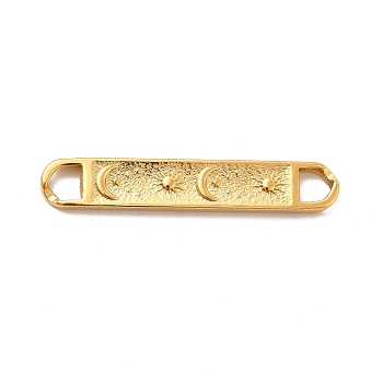 Ion Plating(IP) 304 Stainless Steel Connector Charms, Rectangle Links with Moon & Star, Real 18K Gold Plated, 7x42x3mm, Hole: 4x5mm
