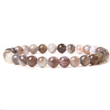 Natural Agate Stone Round Beaded Stretch Bracelet, 