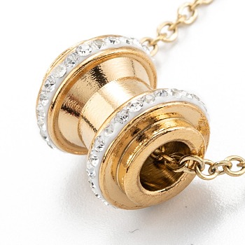 Clay Rhinestone Dumb-bells Beads Pendant Necklaces, with 304 Stainless Steel Chain, Golden, 17.71 inch(45cm)