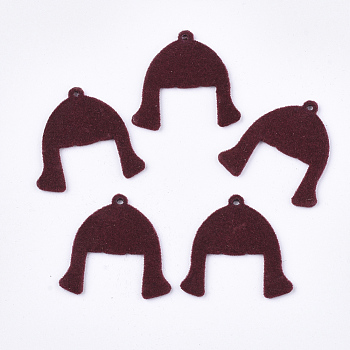 Flocky Iron Pendants, Hat, Brown, 26x26x1mm, Hole: 1.4mm