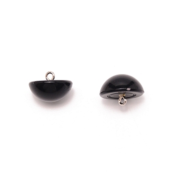 1-Hole Plastic Buttons, Imitation Pearl, with Brass Wire, Half Round, Black, 17.5x13mm, Hole: 2mm