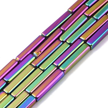 Electroplate Glass Beads Strands, Full Plated, Rectangle, Colorful, 19.5~20x3.5~4x3.5~4mm, Hole: 1mm, about 38pcs/strand, 29.13''(74cm)