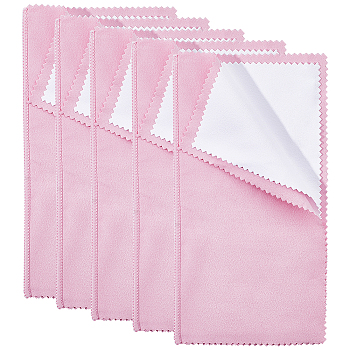 5 Sheets 4 Layers Silver Polishing Cloth, Jewelry Cleaning Cloth, Sterling Silver Anti-Tarnish Cleaner, Rectangle, Pink, Fold: 10x20x0.2cm