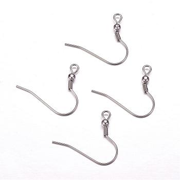 304 Stainless Steel Earring Hooks, with Horizontal Loop, Stainless Steel Color, 21x23.5x3mm, Hole: 2mm, 22 Gauge, Pin: 0.6mm