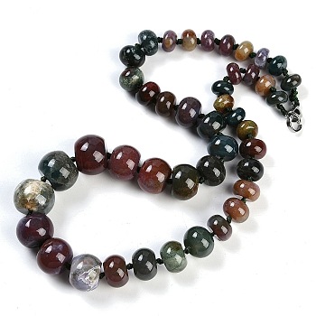 Natural Indian Agate Rondelle Graduated Beaded Necklaces for Women Men, 19.49 inch(49.5cm)