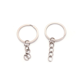 Iron Split Key Rings, with Curb Chains, Keychain Clasp Findings, Platinum, 50x25x2mm