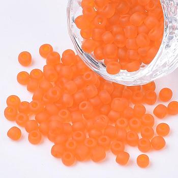6/0 Frosted Round Glass Seed Beads, Orange, Size: about 4mm in diameter, hole:1.5mm, about 495pcs/50g