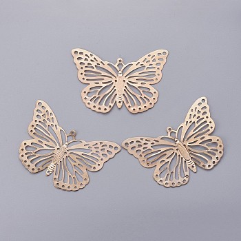 Iron Butterfly Filigree Pendants, Golden, 32x50x0.4mm, Hole: 2mm