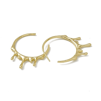 Rack Plating Brass Melting Drop Stud Earrings, Half Hoop Earrings for Women, Lead Free & Cadmium Free, Real 18K Gold Plated, 36x26x2.5mm, Pin: 0.7mm