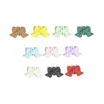 Spray Painted Alloy Connector Charms, Bowknot Links, Mixed Color, 10x15.5x2.5mm, Hole: 1mm