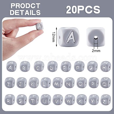 20Pcs Grey Cube Letter Silicone Beads 12x12x12mm Square Dice Alphabet Beads with 2mm Hole Spacer Loose Letter Beads for Bracelet Necklace Jewelry Making(JX436N)-2
