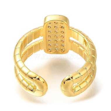 Rectangle Rack Plating Brass Micro Pave Cubic Zirconia Open Cuff Rings for Women(RJEW-M022-31G)-3