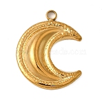 304 Stainless Steel Pendants, Moon Charm, Ion Plating(IP), Real 18K Gold Plated, 21x16.5x3mm, Hole: 2mm(STAS-Z149-02G)