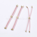 Nylon Twisted Cord Bracelet Making, Slider Bracelet Making, with Brass Findings, Cadmium Free & Lead Free, Real 18K Gold Plated, Tree of Life, Pink, 9 inch(23cm), 3mm, Hole: 2mm(X-MAK-F018-13G-RS)