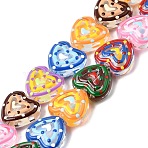 Glass Enamel Beads, Hand Painted Beads, Heart with Dot, Mixed Color, 11~12x12.5x6~6.5mm, Hole: 1mm, about 30pcs/strand, 13.19''(33.5cm)(GLAA-Z021-01J)