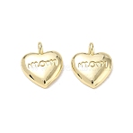 Brass Charms, Heart with Word Mom Charms, Cadmium Free & Lead Free, Rack Plating, Long-Lasting Plated, Real 18K Gold Plated, 14x12x4.5mm, Hole: 3.5mm(KK-CBA9234-15B-G)