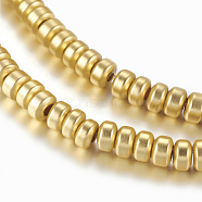Non-magnetic Synthetic Hematite Beads Strands, Frosted, Rondelle, Golden Plated, 3x2mm, Hole: 1mm, about 206pcs/strand, 16.1 inch(41cm)(G-P338-26B-2x3mm-MG)