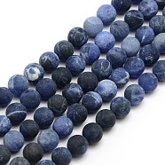 Frosted Natural Sodalite Round Bead Strands, 6mm, Hole: 1mm, about 63~65pcs/strand, 14.9~15.6 inch(G-M064-6mm-01)