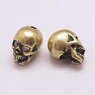 Brass Micro Pave Grade AAA Cubic Zirconia Beads, Long-Lasting Plated, Cadmium Free & Nickel Free & Lead Free, Skull, Antique Bronze, 13x8x10mm, Hole: 2mm(ZIRC-G093-37AB-NR)