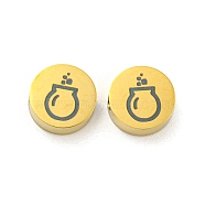 Halloween Theme 304 Stainless Steel Beads, Real 18K Gold Plated, Flat Round, Pot, 8x3mm, Hole: 2mm(STAS-M069-01I-G)