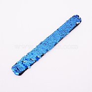 Mermaid Slap Bracelets, Two-color Reversible Charm Sequins Flip Wristbands, Dodger Blue, 214x28x5.5mm(BJEW-TAC0004-03N)