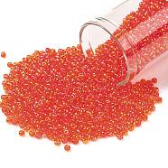 TOHO Round Seed Beads, Japanese Seed Beads, (165) Transparent AB Light Siam Ruby, 11/0, 2.2mm, Hole: 0.8mm, about 1110pcs/bottle, 10g/bottle(SEED-JPTR11-0165)