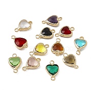 Transparent K9 Glass Connector Charms, Heart Links, with Light Gold Tone Brass Findings, Mixed Color, 14x8.5x3.7mm, Hole: 1.8mm(GLAA-A005-31LG)
