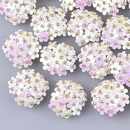 PVC Paillette Cabochons, Cluster Beads, with Glass Seed Beads and Golden Plated Brass Perforated Disc Settings, Flower, Cornsilk, 20~23x10~11mm(FIND-S321-01M)