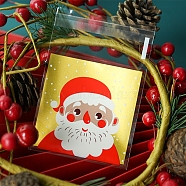 Self-Adhesive OPP Cellophane Bag, Christmas Theme, Bakeware Accessoires, for Mini Cake, Cupcake, Cookie Packing, Square, Santa Claus Pattern, 70x70mm, Unilateral Thickness: 0.101mm, about 100pcs/bag(BAKE-PW0007-164A)