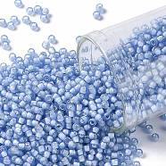 TOHO Round Seed Beads, Japanese Seed Beads, (933F) Frosted Inside Color Light Sapphire/White Lined, 11/0, 2.2mm, Hole: 0.8mm, about 5555pcs/50g(SEED-XTR11-0933F)