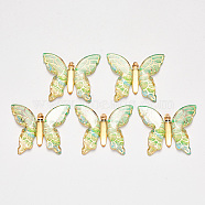 Transparent Acrylic Pendants, with Plated Bottom, Butterfly, Lime, 34x39x5.5mm, Hole: 1.2mm(TACR-R140-06H)