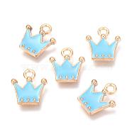 Alloy Charms, Cadmium Free & Lead Free, with Enamel, Crown, Light Gold, Pale Turquoise, 11.5x10.5x2mm, Hole: 1.5mm(ENAM-S115-063B)