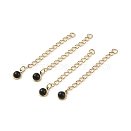 Ion Plating(IP) 316 Surgical Stainless Steel Curb Chain Extender with Natural Black Agate Round Charm, Golden, 53.5mm, Hole: 2.5mm(STAS-A097-01G-06)