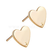 Brass Stud Earring Findings, with Loop and Steel Pins, Long-Lasting Plated, Real 18K Gold Plated, Heart, 9.5x11x1mm, Hole: 1mm, Pin: 0.8mm, 10pcs/set(KK-BC0003-73G)