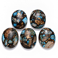 Assembled Synthetic Imperial Jasper and Bronzite  Cabochons, Dyed, Oval, Dodger Blue, 40x30x7.5~8.5mm(G-R457-01C)