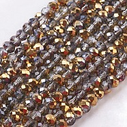 Half Plated Faceted Rondelle Electroplate Glass Beads Strands, Gold, 3x2mm, Hole: 1mm, about 165~169pcs/strand, 15~16 inch(38~40cm)(X-EGLA-D020-3x2mm-14)