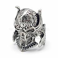 Alloy Finger Rings, Wide Band Rings, Skull, Size 9, Antique Silver, 19mm(RJEW-S038-092-19mm)