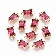 Transparent Glass Links Connectors, with Light Gold Tone Brass Findings, Long-Lasting Plated, Cadmium Free & Lead Free, Rectangle, Cerise, 12x6x4.5mm, Hole: 1.4mm(X-GLAA-S179-23F-RS)