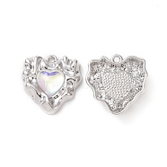 Transparent Resin Pendants, with Platinum Tone Alloy Findins, Heart Charm, Clear AB, 19x18.5x5mm, Hole: 1.5mm(PALLOY-F285-01P)