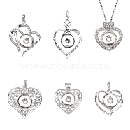 6Pcs 6 Style Alloy Rhinestone Hang Snap Base Pendants, for Interchangeable Snap Charms Jewelry Making, Heart, Platinum, 36~68x38~19x4.5~10mm, Hole: 4~4.5x7~8mm, 1pc/style(FIND-CA0006-90)