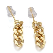Brass Curb Chain Dangle Stud Earrings, Faceted, with Plastic Ear Nuts, Long-Lasting Plated, Real 18K Gold Plated, 18x6mm, Pin: 1mm(EJEW-F260-07A-G)