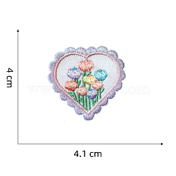 Computerized Embroidery Cloth Self-adhesive/Sew on Patches, Costume Accessories, Heart with Flower, Lilac, 40x41mm(HEAR-PW0002-102A-05)