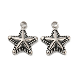 304 Stainless Steel Charms, Star Charm, Antique Silver, 12x10x3mm, Hole: 1.6mm(STAS-L022-217AS)